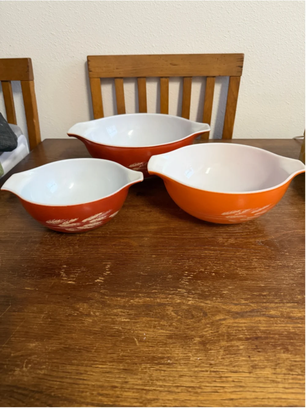 Vintage Pyrex Autumn Harvest Wheat Cinderella Mixing Bowl Set 444 443 442 -MS